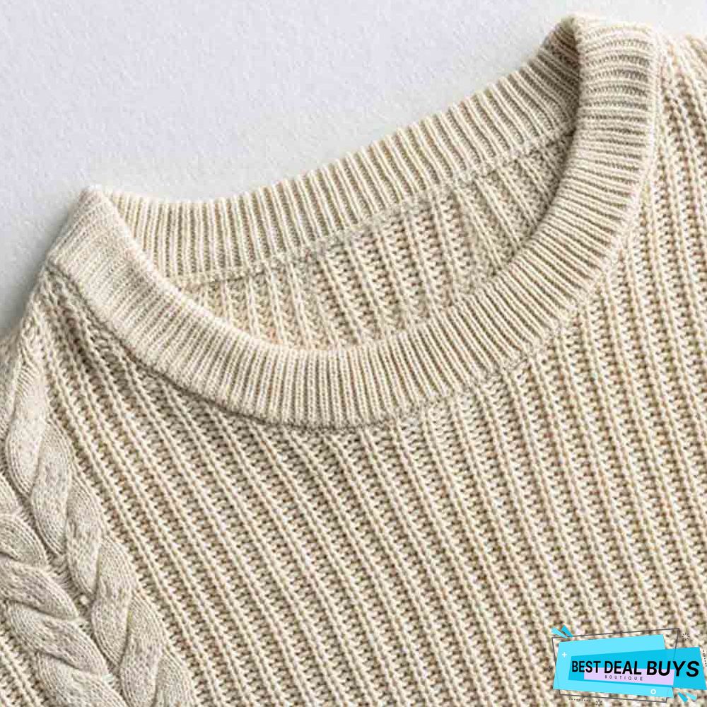 Big Collar Long Sleeve Hemp Pattern Pullover Sweater