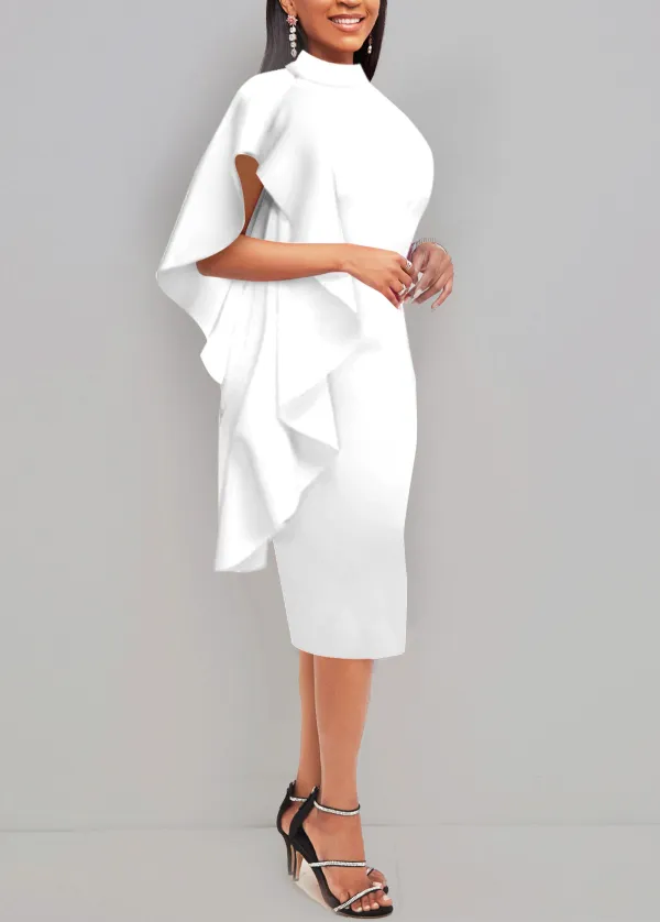 Flounce White Mock Neck Bodycon Dress