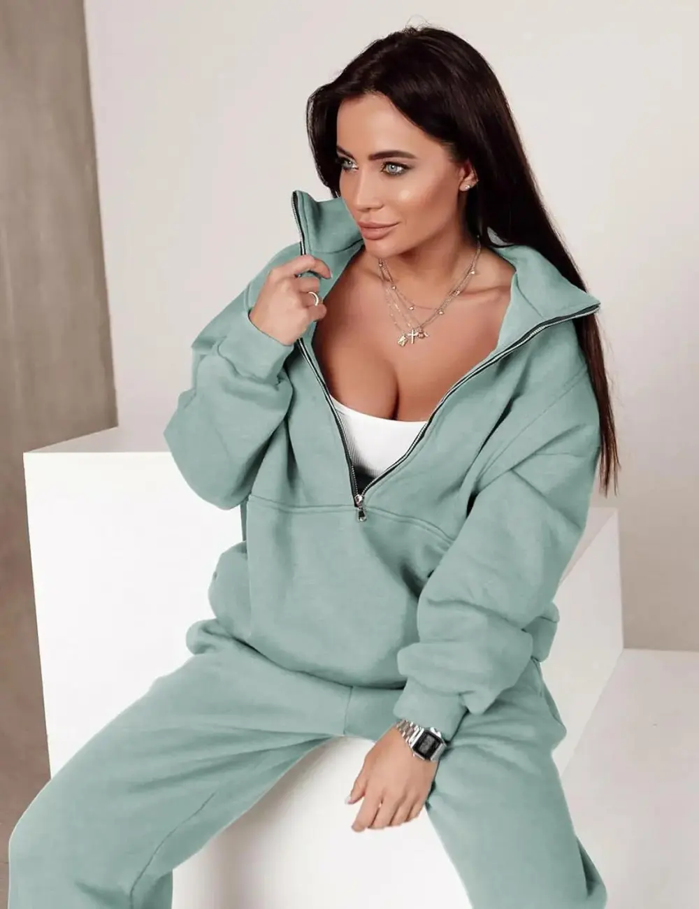 2 Piece Half Zip Sweatsuits Fleece Sweatshirt and Joggers Set Tracksuit