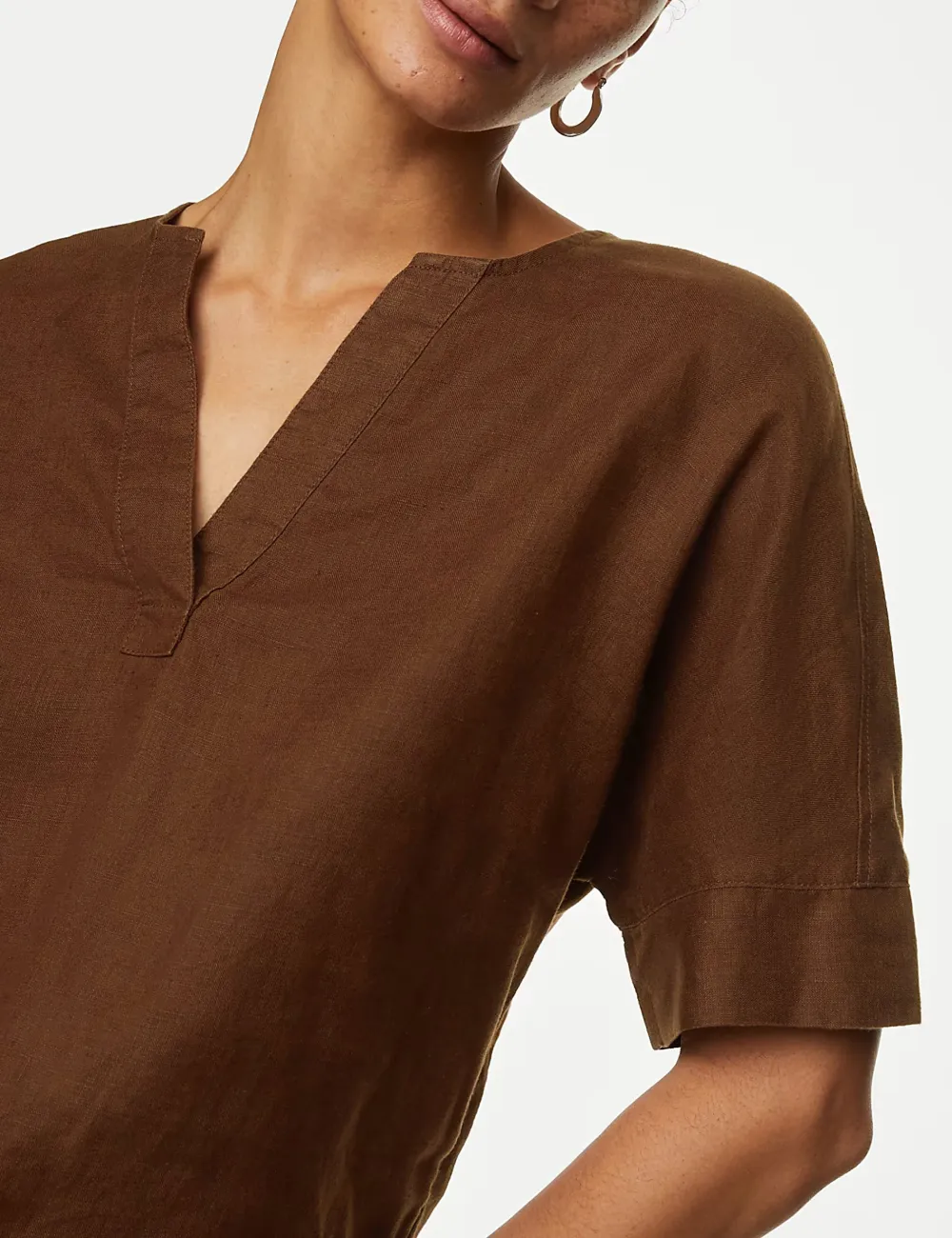 Pure Linen V-Neck Popover Blouse