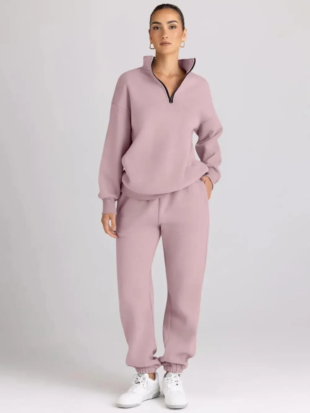 2 Piece Sweatsuits Long Sleeve Half Zip Pullover and Baggy Sweatpants