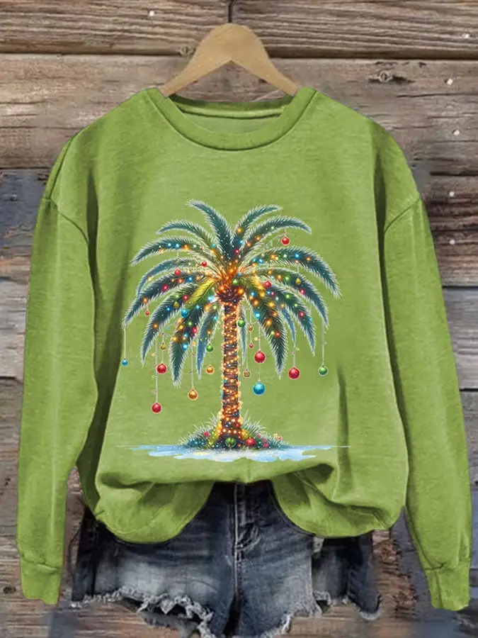 Women's Christmas Palm Tree Print Casual Sweatshirt