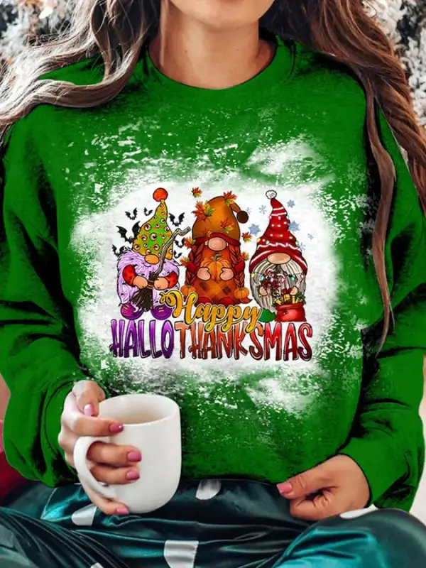 Women's HAPPY HALLOTHANKSMAS GNOMIES Print Sweatshirt