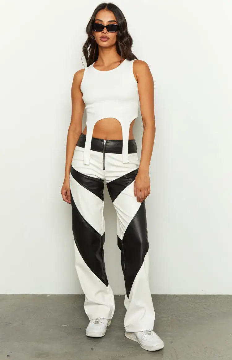 Night Rider PU White Contrast Pants