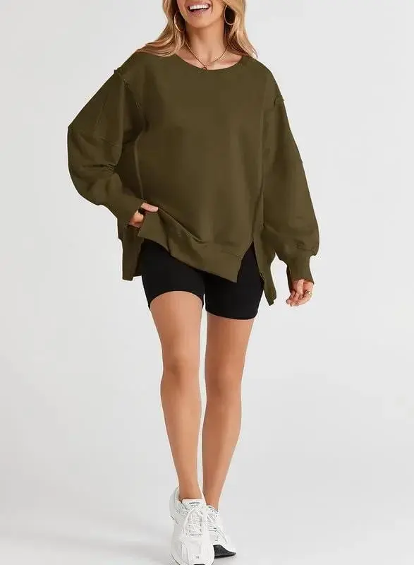 Oversized Reverse Seam Sweatshirt Long Sleeve Crewneck Pullover