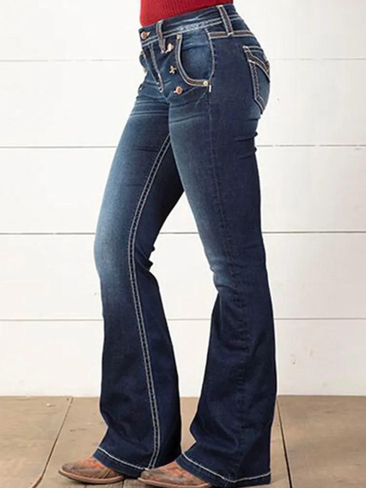 Vintage Button Slim Fit Micro-Flare Jeans