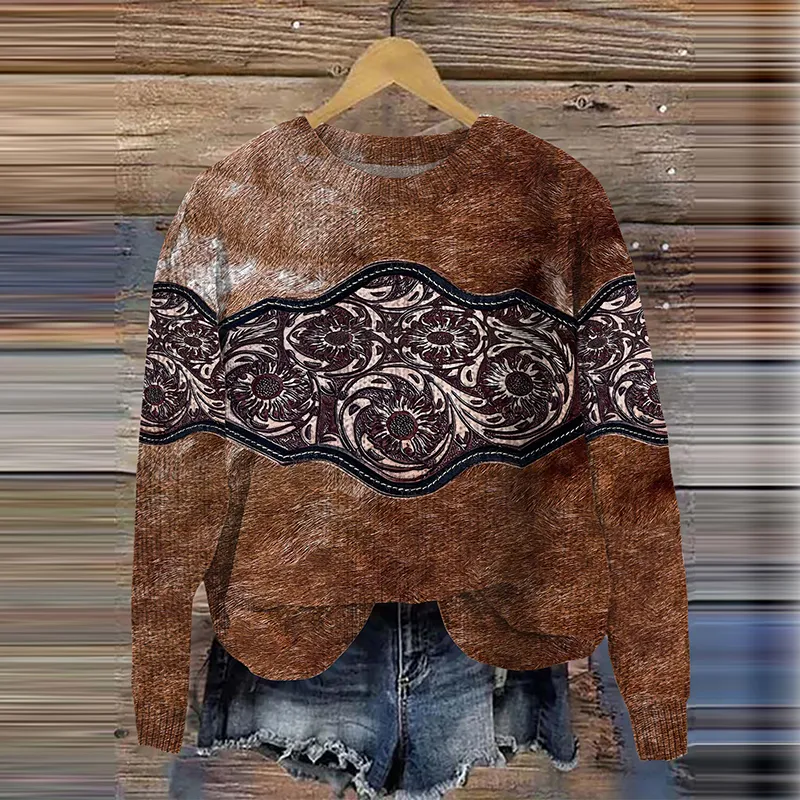 Vintage Western Floral Pattern Knit Sweater