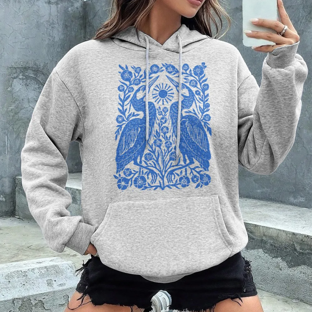 BIRDS PATTERN PRINTED HOODIE