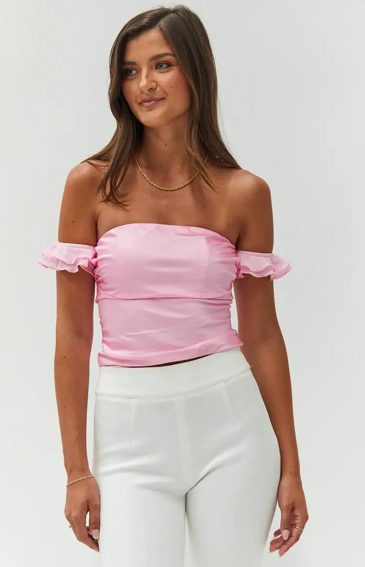 Silvia Pink Satin Crop Top