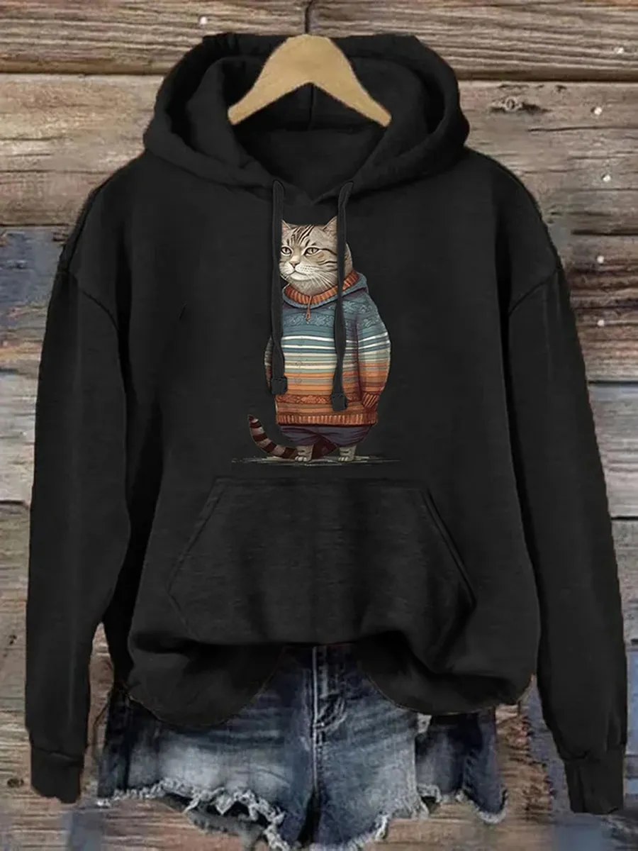 Cute Cat Print Hoodie