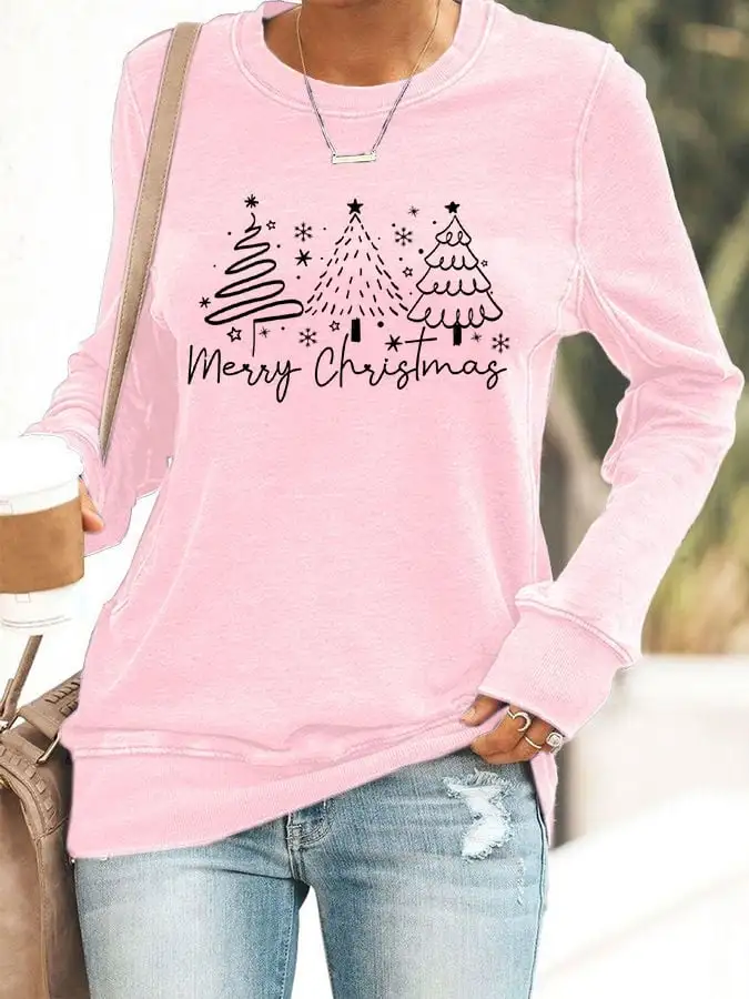 Women's Merry Christmas Print Casual Long Sleeve Sweater