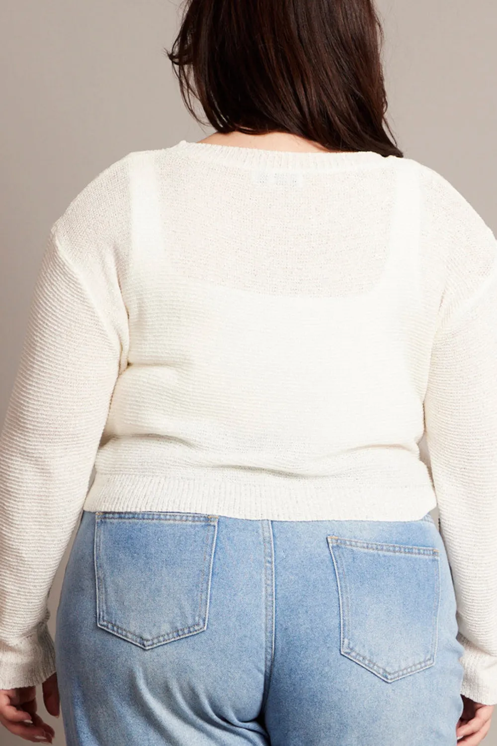 White Knit Jumper Long Sleeve Crew Neck