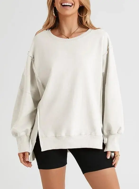 Oversized Reverse Seam Sweatshirt Long Sleeve Crewneck Pullover