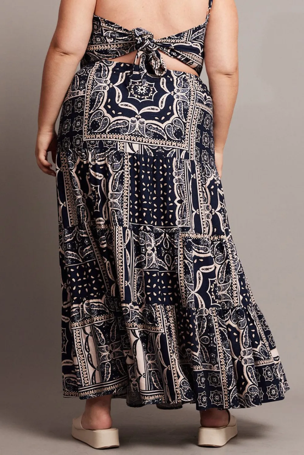 Blue Abstract Tiered Maxi Skirt