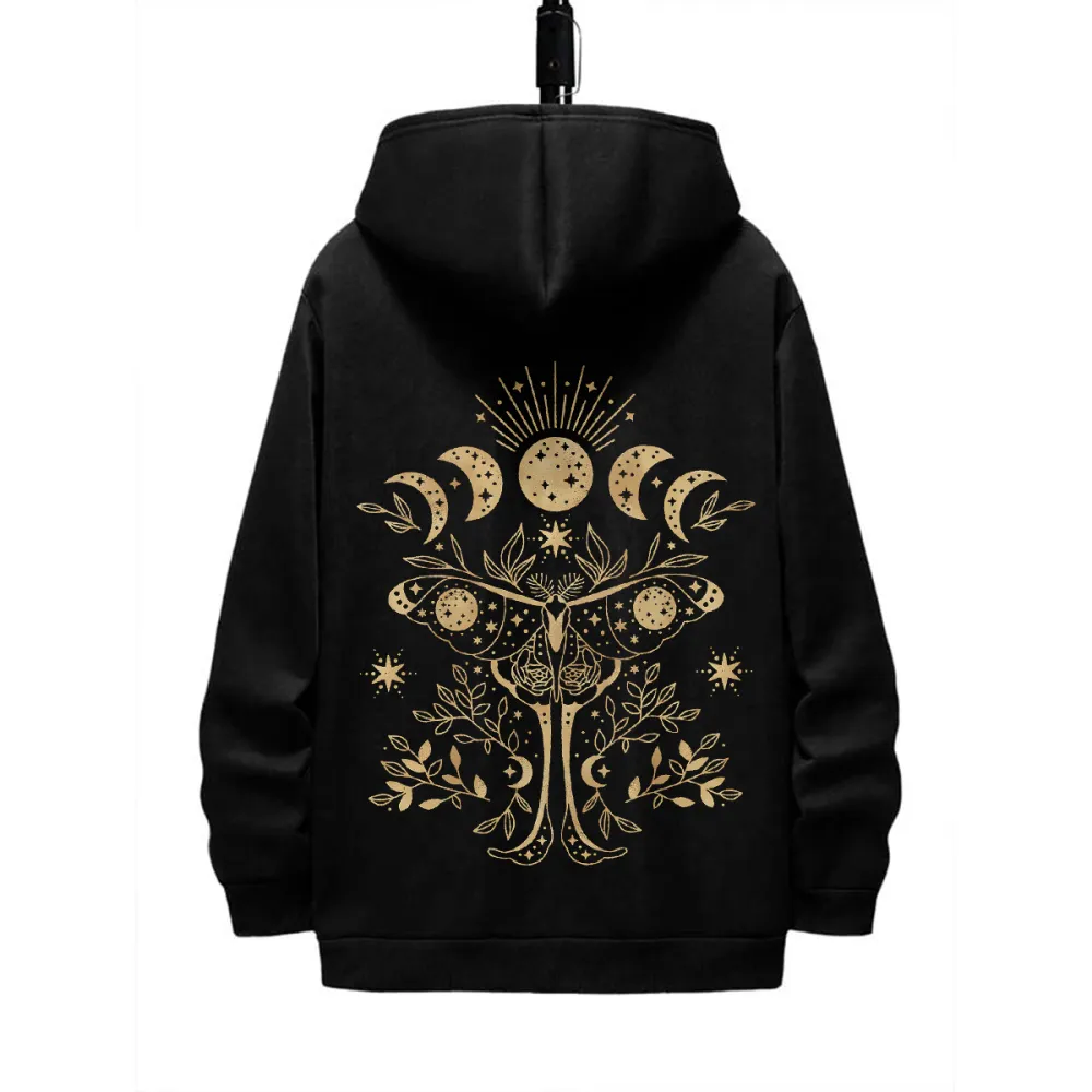 MOON BUTTERFLY DESIGNED PATTERN PRINTED HOODIE