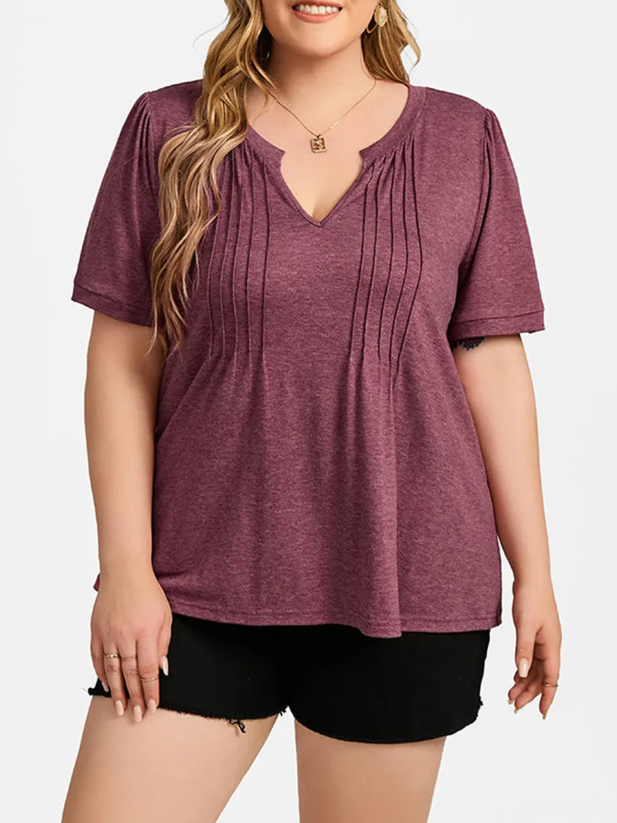 Plus Ruched V-Neck Ruffle Sleeve Tee