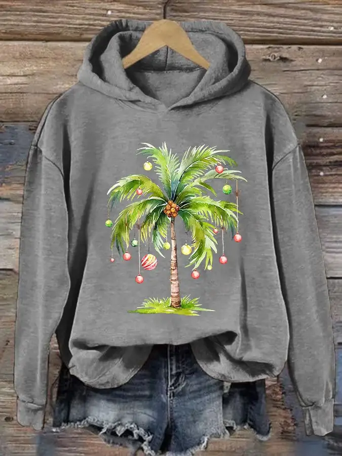 Women'S Casual Christmas Palm Tree Printed Long Sleeve Sweatshirt