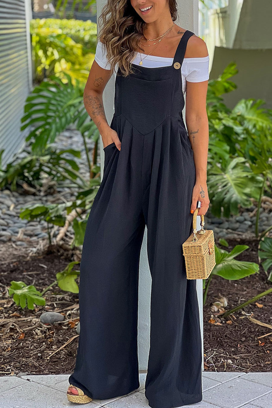 Black Square Neck Jumpsuit