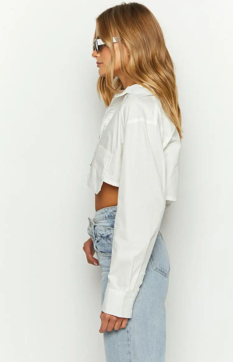 Bestie White Button Up Crop Shirt