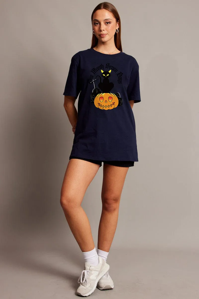 Women's Artistic Pumpkin Letter Combination Printed T-shirt