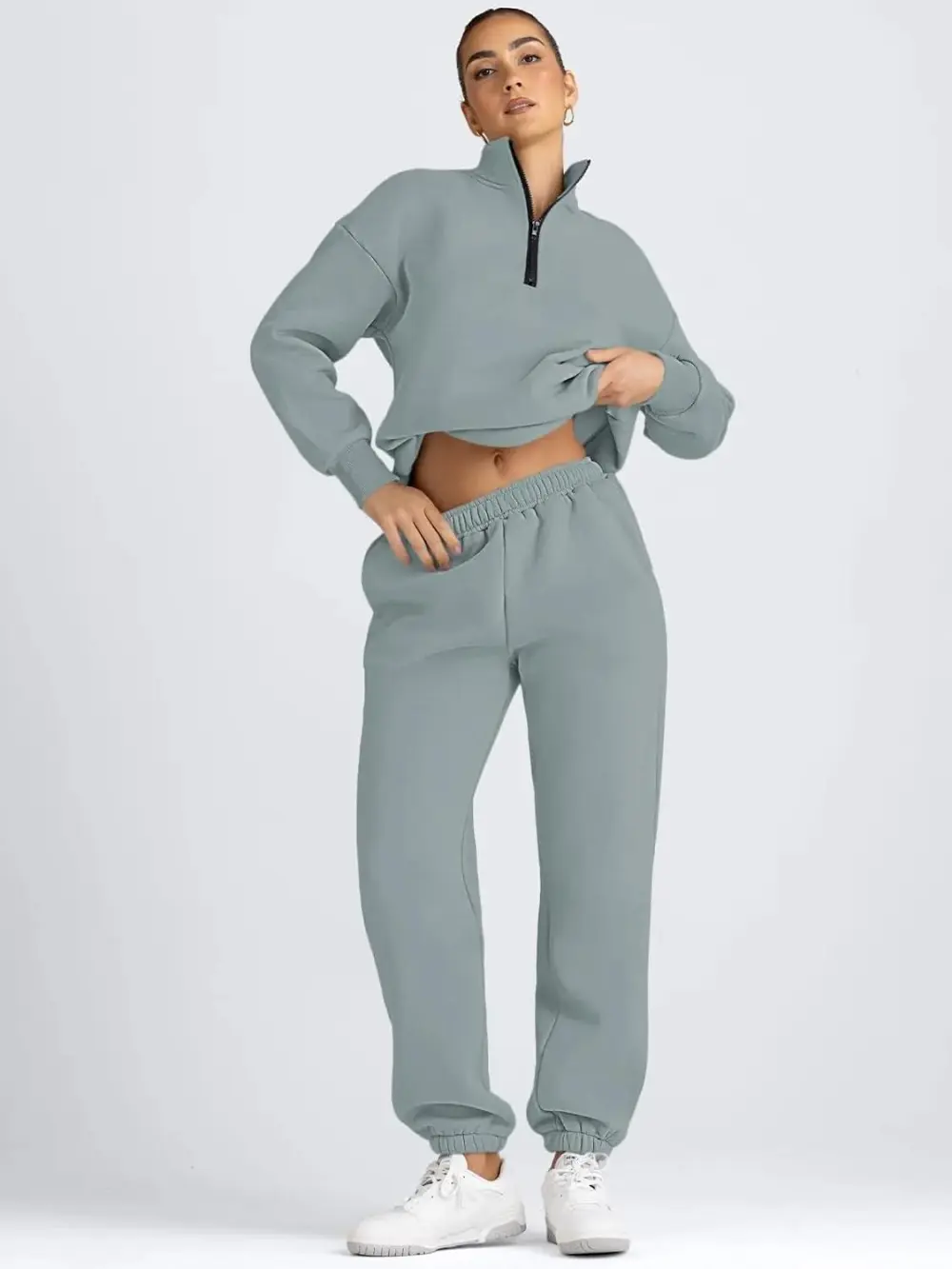 2 Piece Sweatsuits Long Sleeve Half Zip Pullover and Baggy Sweatpants