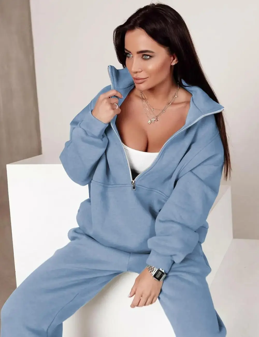 2 Piece Half Zip Sweatsuits Fleece Sweatshirt and Joggers Set Tracksuit