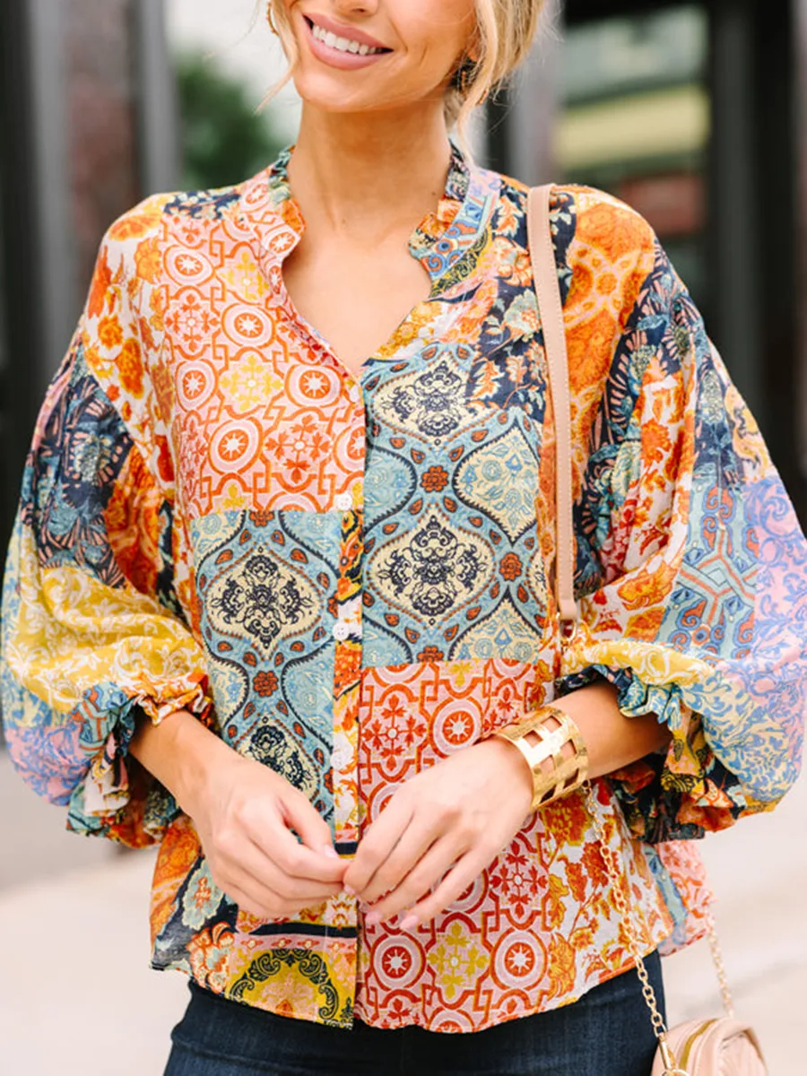 Mustard Yellow Mixed Print Blouse