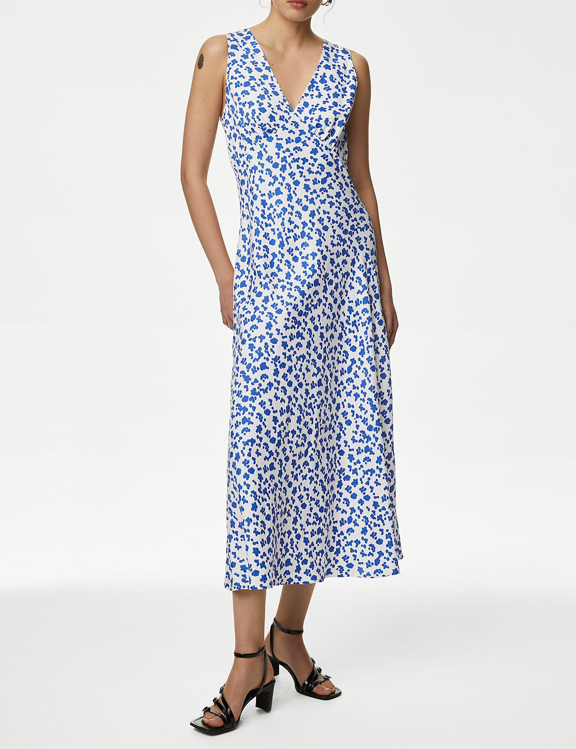 Lyocell Blend Floral V-Neck Midaxi Tea Dress