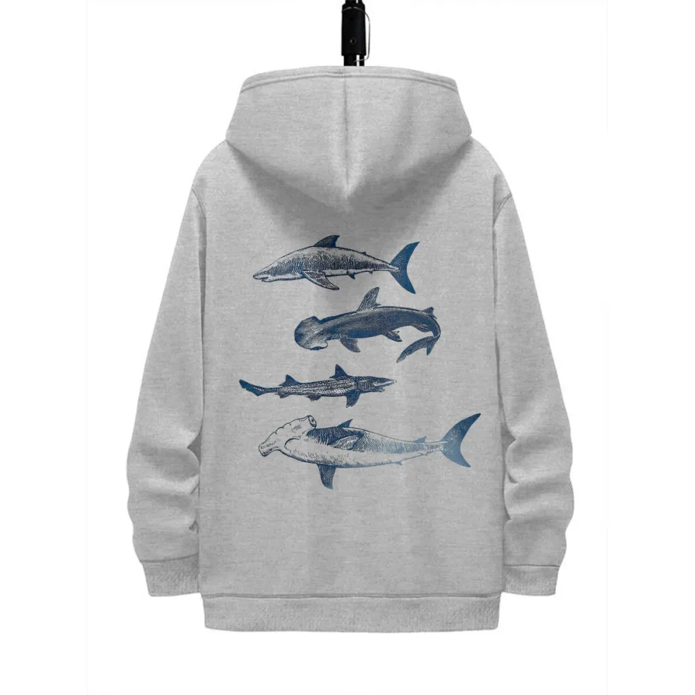 MARINE LIFE PATTERN PRINTED HOODIE