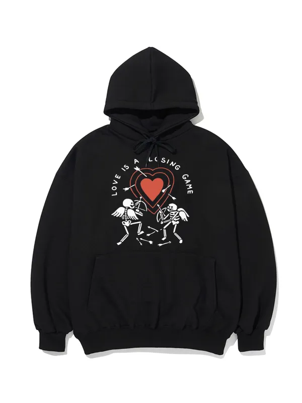 LOVE IS A LOSING GAME PATTERN PRINTED HOODIE