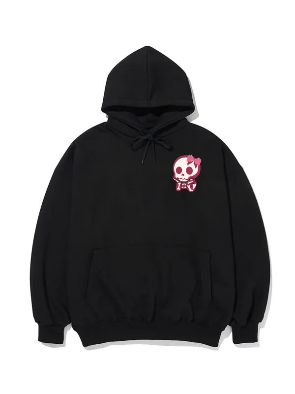 PINK SKULL PATTERN PRINTED HOODIE