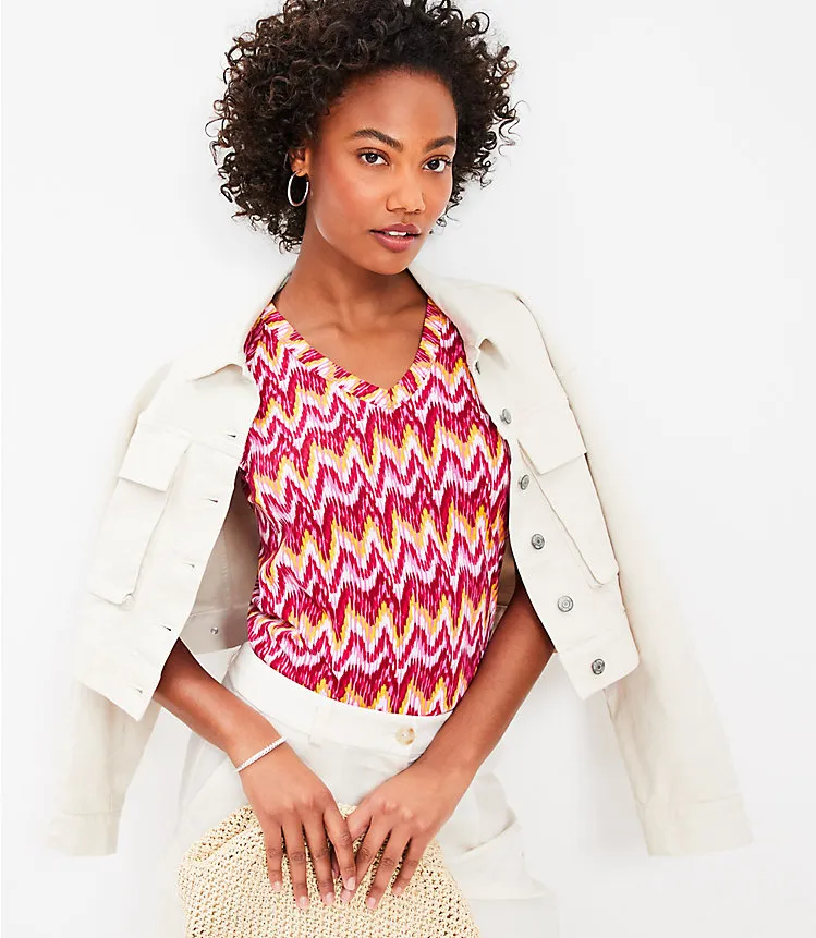 Ikat Raglan V-Neck Mixed Media Top