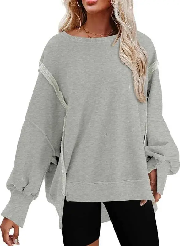 Oversized Reverse Seam Sweatshirt Long Sleeve Crewneck Pullover