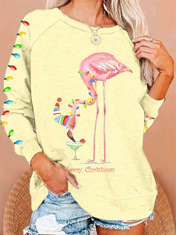 Women's Merry   Flamingo Print Sweatshirt