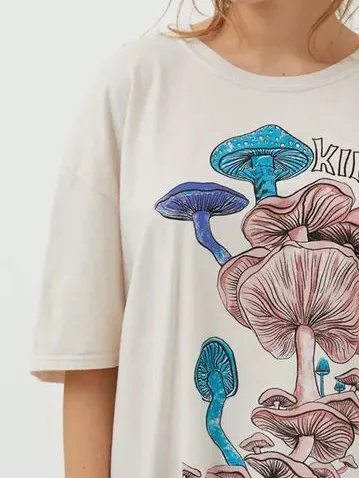 Women's Mushroom Lettering Comfortable T-shirt