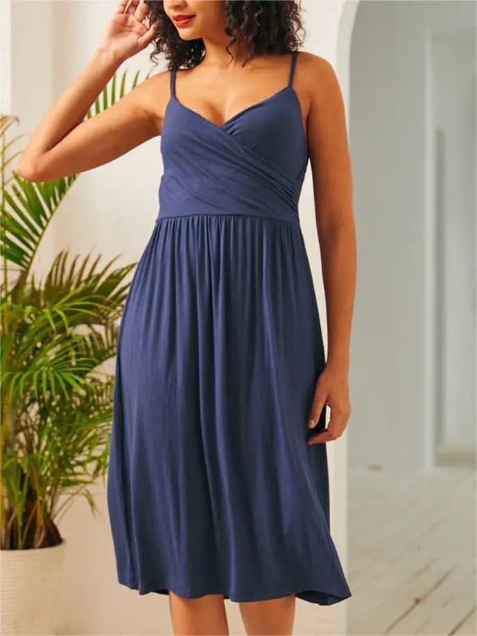 Navy Blue Casual Adjustable Dresses