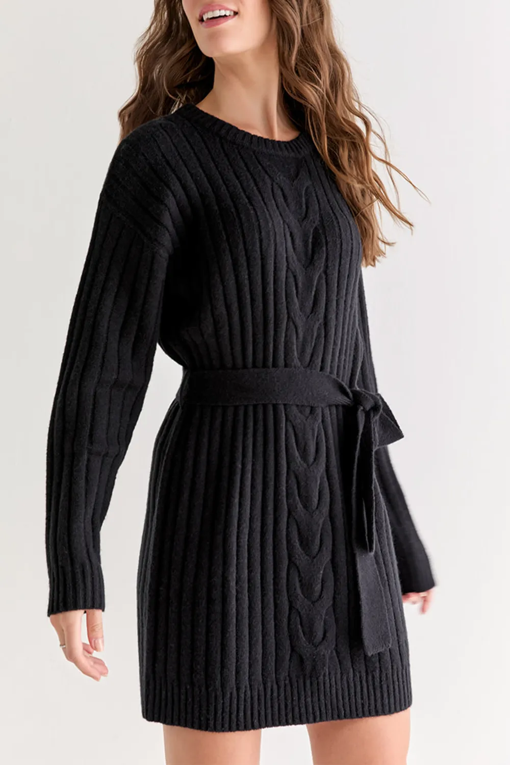 Diane Cable Knit Tie Waist Mini Dress