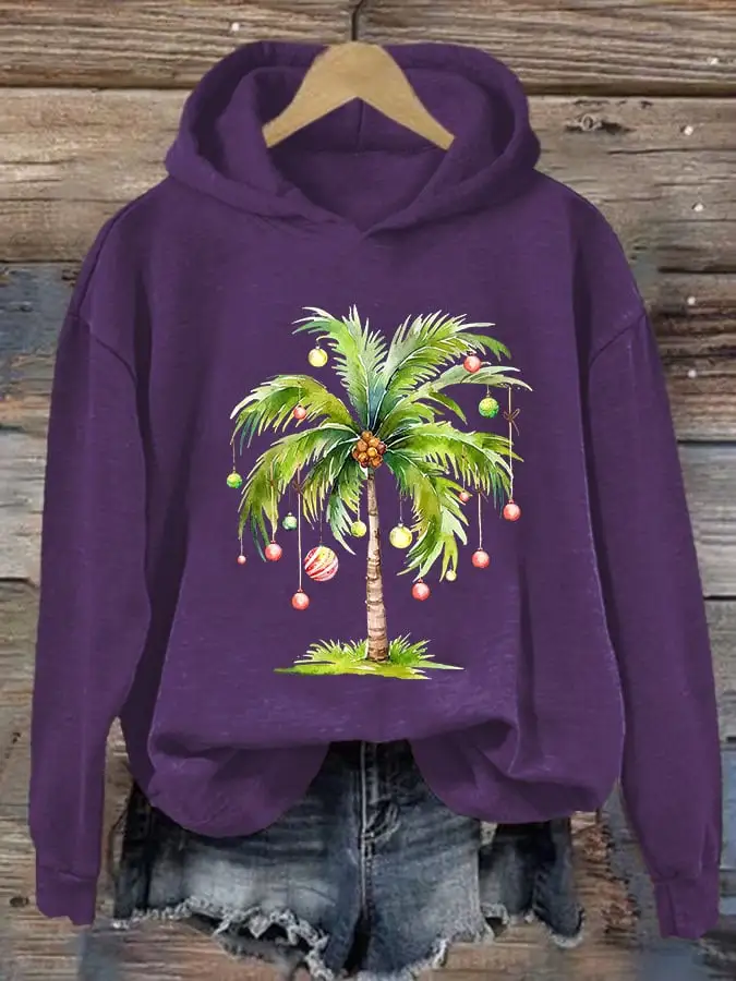 Women'S Casual Christmas Palm Tree Printed Long Sleeve Sweatshirt