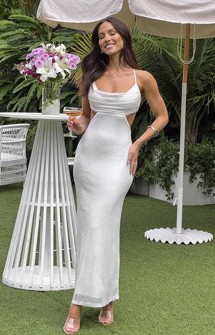 Taleah White Sequin Cut Out Maxi Dress