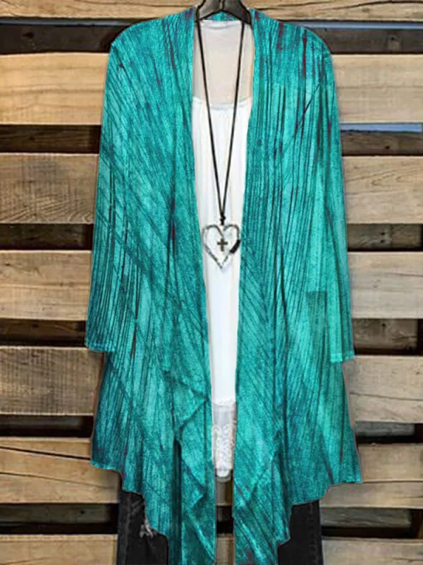 Western Turquoise Velvet Art Flowy Kimono Cardigan