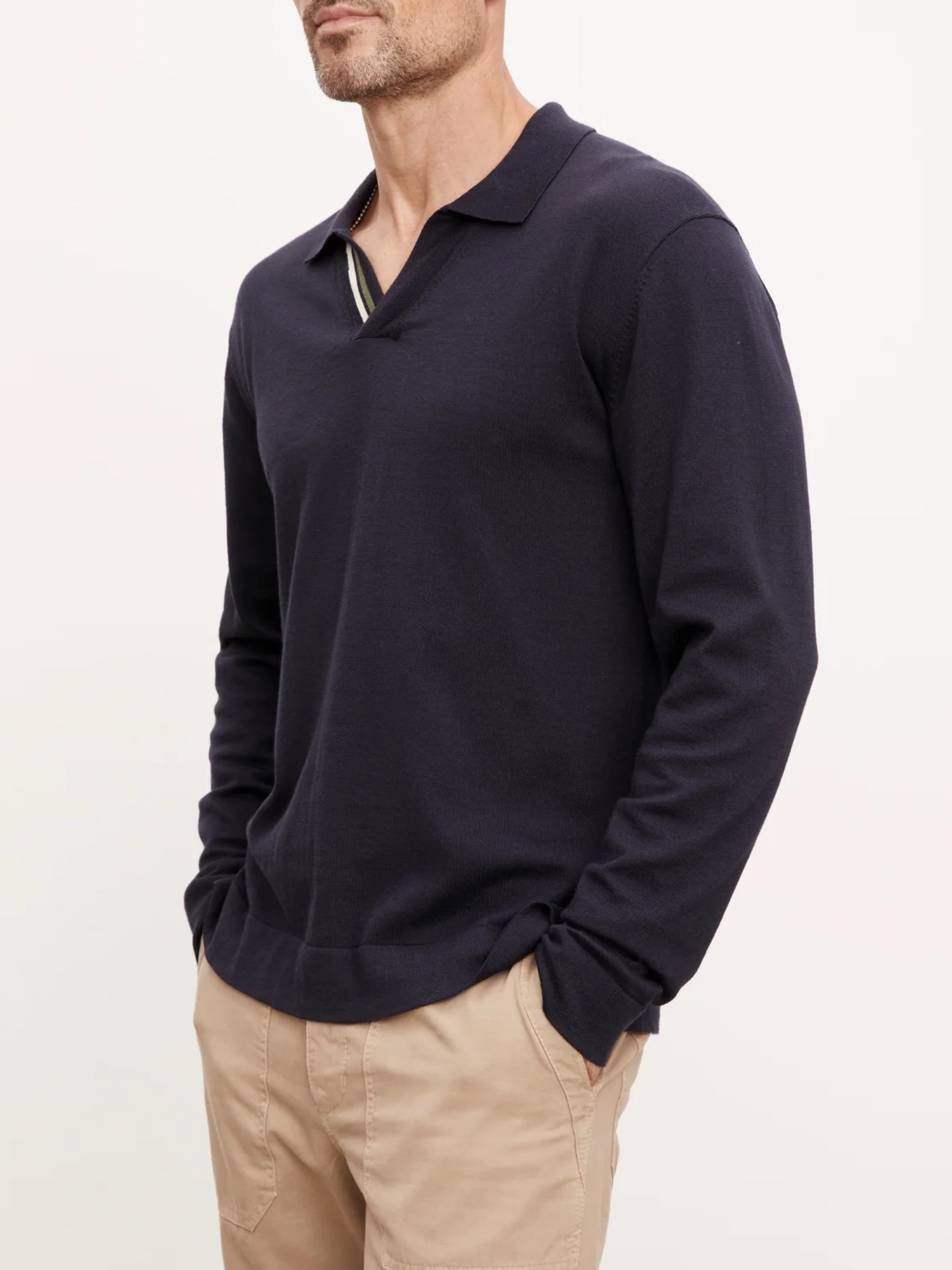 Lapel Neck Long Sleeve Polo Shirt