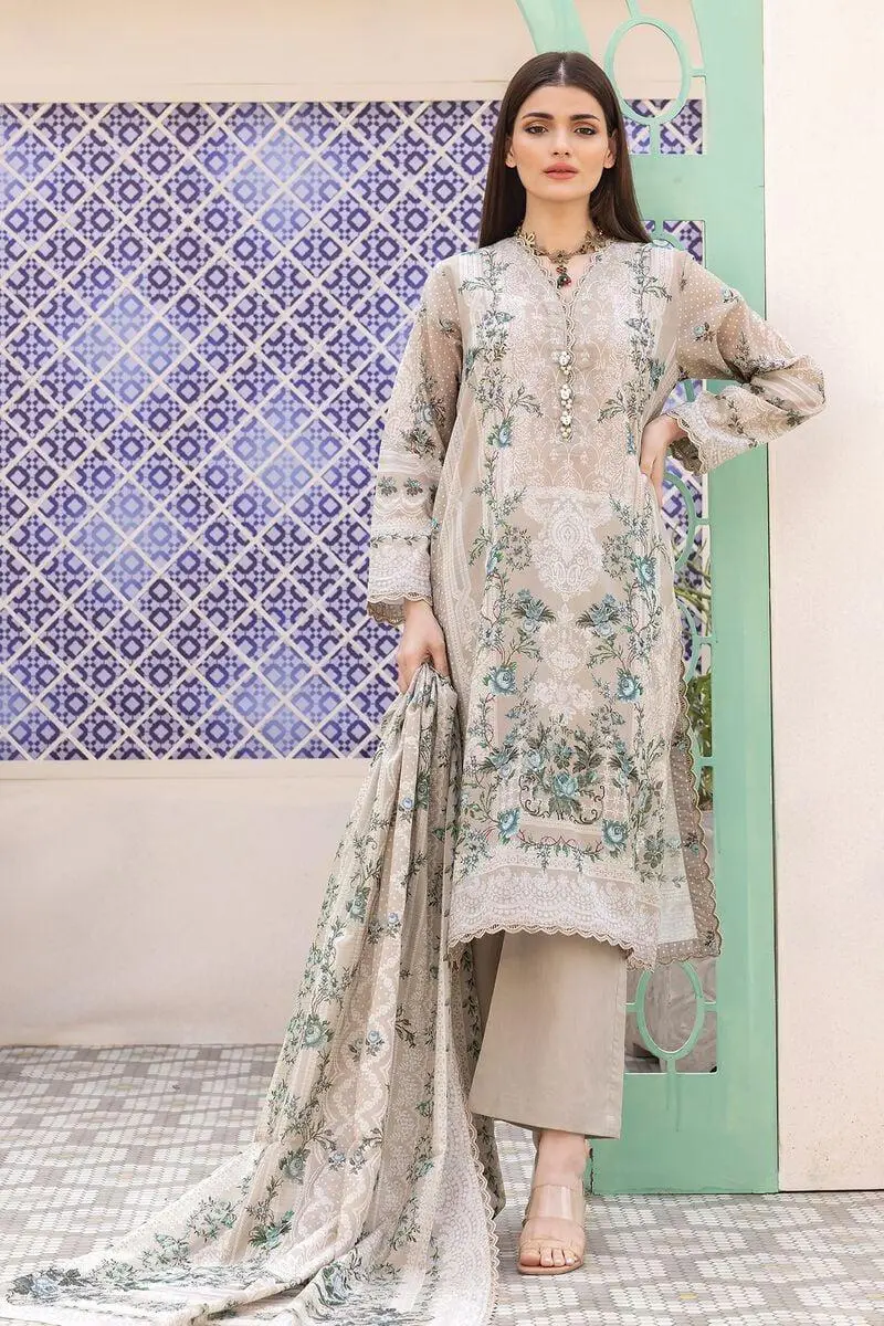 3 Piece Kurta Embroidered | Dupatta& Bottom & Tops | Color Khaki