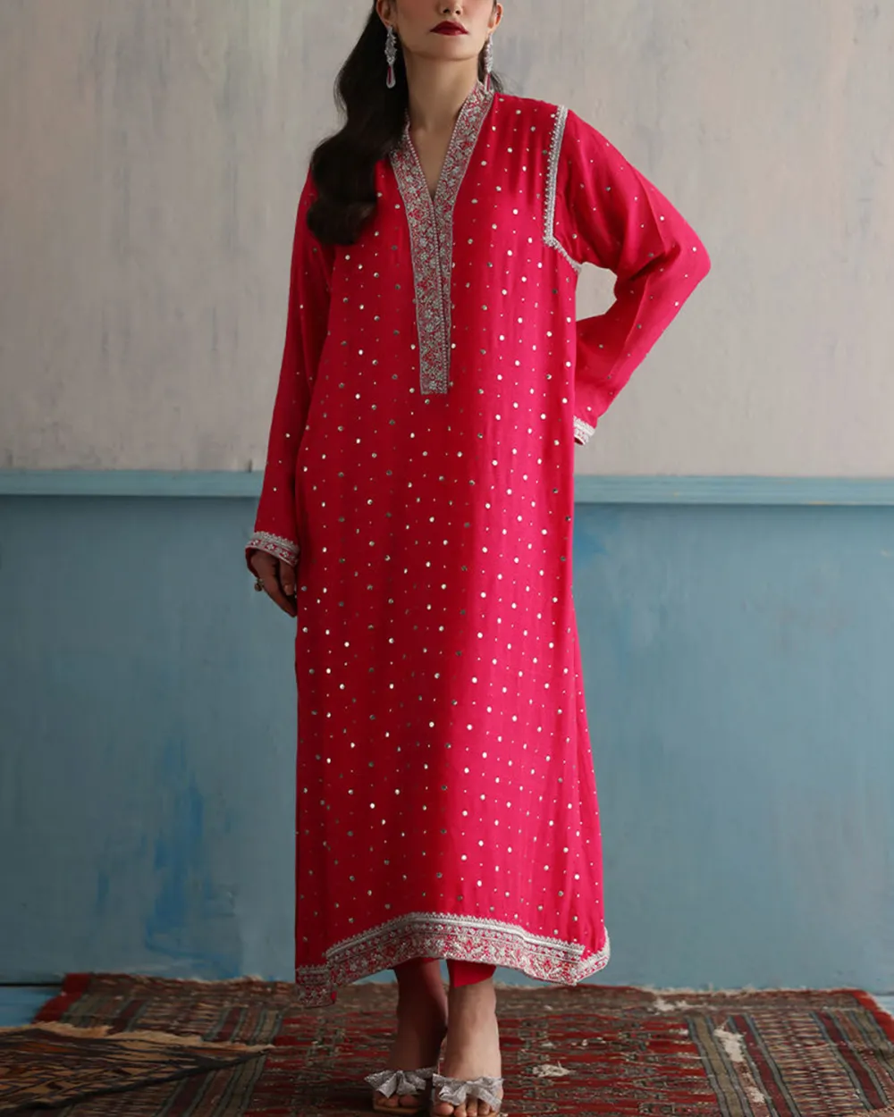 Elegant embroidered sequin polka dot kaftan