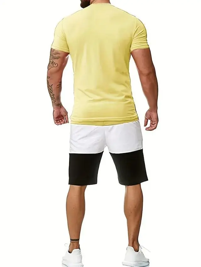 Men's T-shirt Suits Tracksuit Tennis Shirt Shorts and T Shirt Set Color Block Crew Neck Daily Wear Vacation Short Sleeves 2 Piece Clothing Apparel Gymnatics Casual