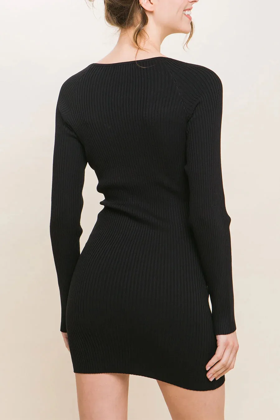 Long Sleeve Sweater Knit Dress With Rhinestone Detail