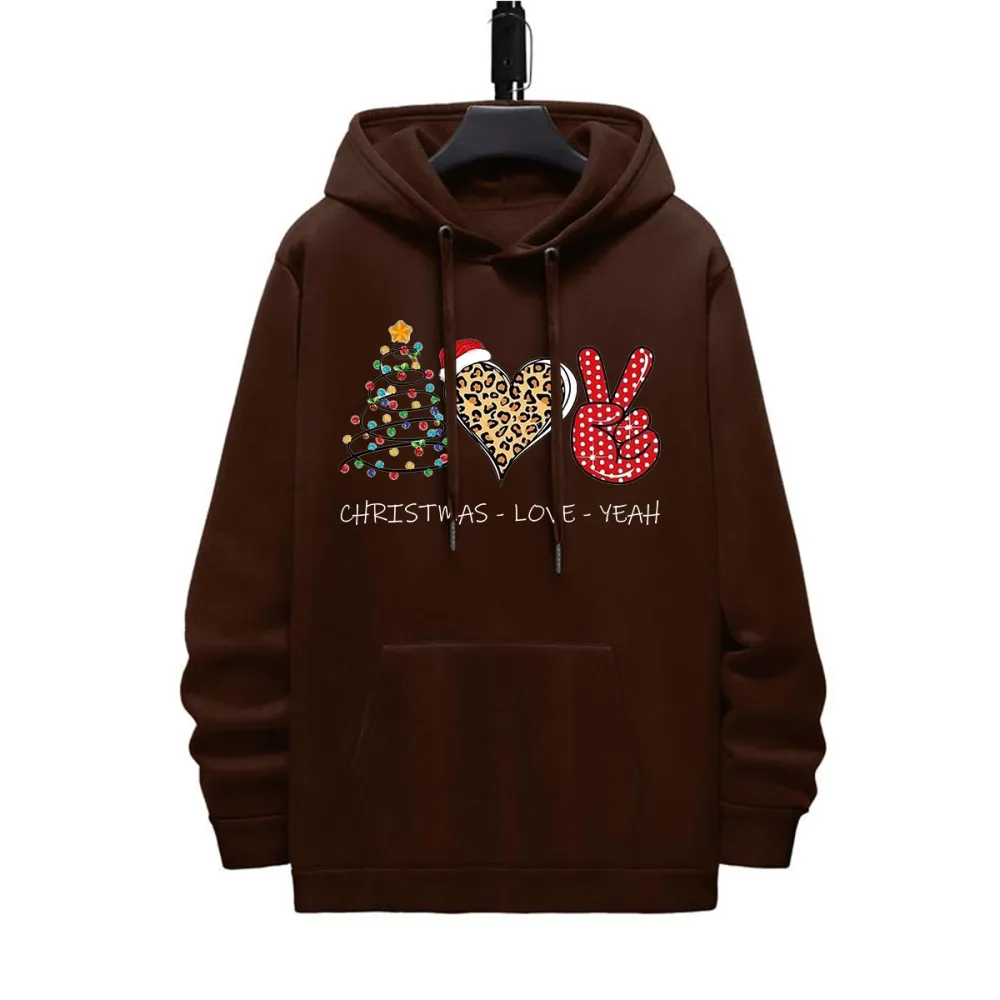 CHRISTMAS LOVE PEACE PATTERN PRINTED HOODIE