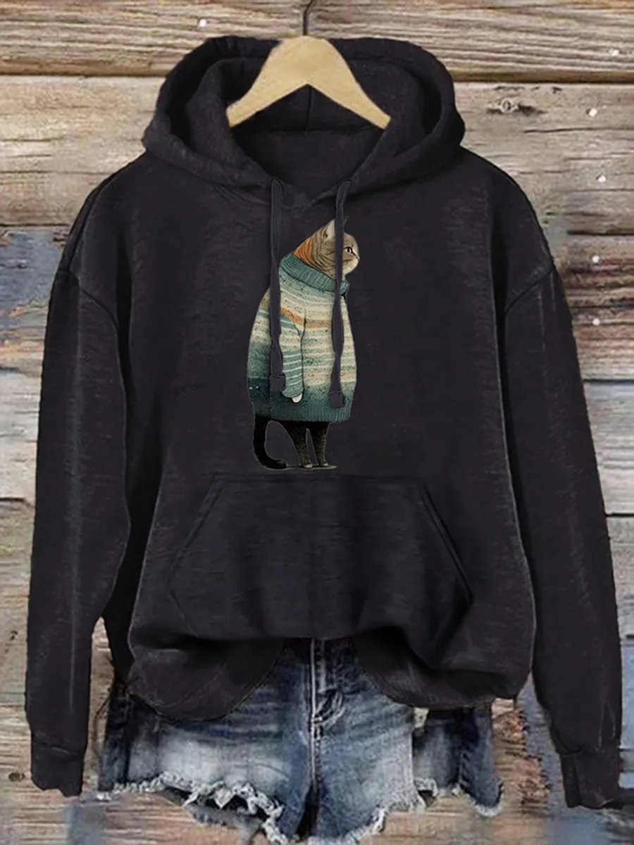 Cute Cat Print Hoodie