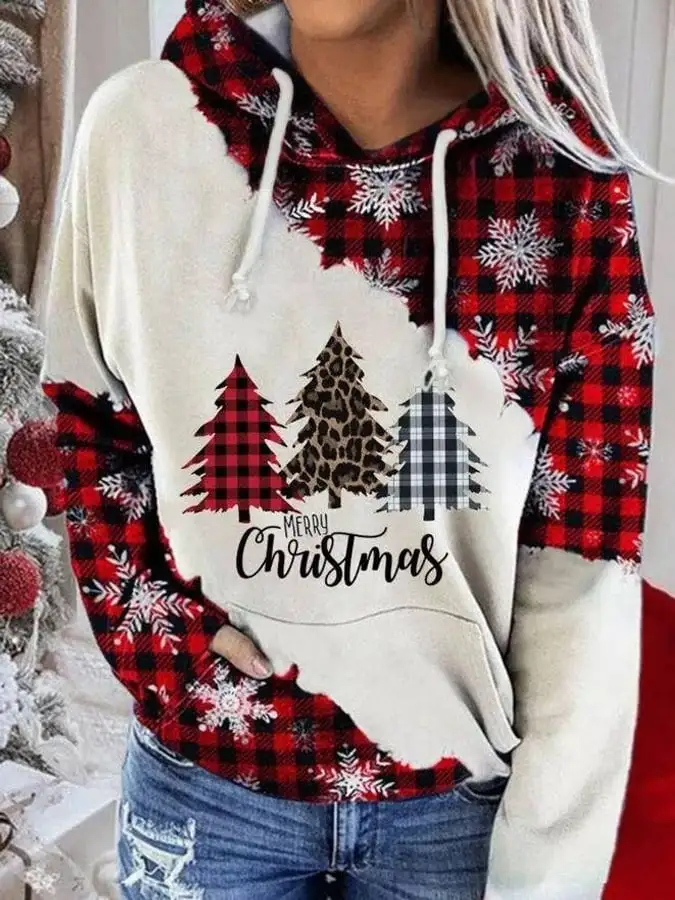 Women's Merry    Tree🎄Print Casual Hoodie