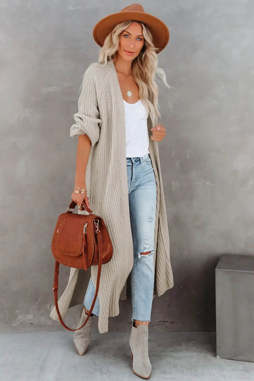 Open Front Side Slit Duster Knit Cardigan