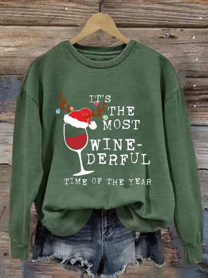 Women's Christmas It's The Most Wine-derful Time of The Year Printed Sweatshirt